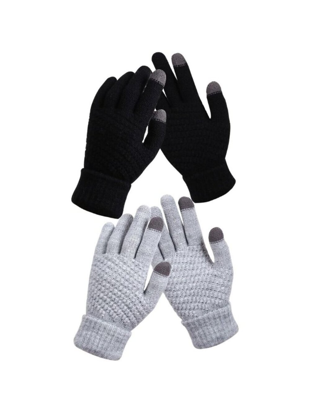 Women's 2 Pairs Black Grey Winter Touch Screen Gloves Elastic Cuff Winter Gloves